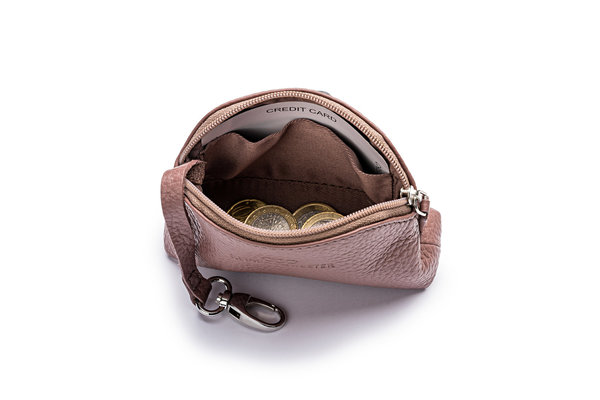 Mini-Geldbörse/Schlüsseltasche genarbtes Leder balsamic – silber von KEINE SCHWESTER