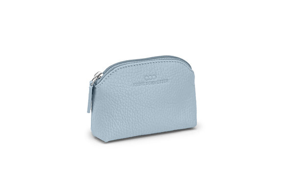 Mini-Geldbörse/Schlüsseltasche genarbtes Leder hellblau – silber von KEINE SCHWESTER
