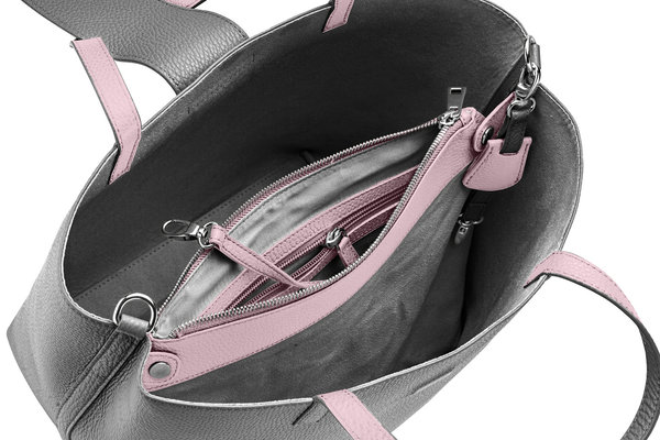 Handtasche "MARTE" genarbtes Leder / dunkelgrau/flieder – silber von KEINE SCHWESTER