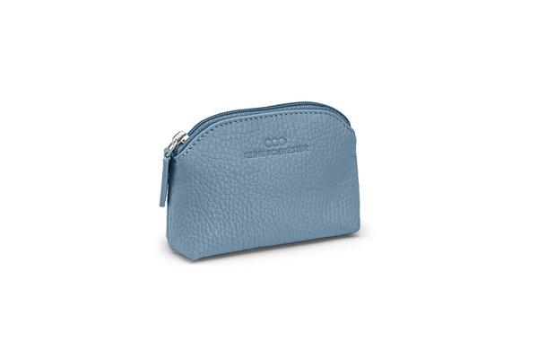 Mini-Geldbörse/Schlüsseltasche genarbtes Leder friesenblau – silber von KEINE SCHWESTER