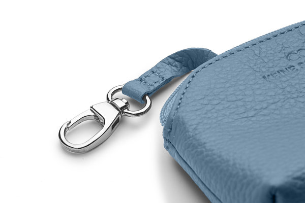Mini-Geldbörse/Schlüsseltasche genarbtes Leder friesenblau – silber von KEINE SCHWESTER