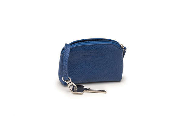 Mini-Geldbörse/Schlüsseltasche genarbtes Leder royalblau – silber von KEINE SCHWESTER