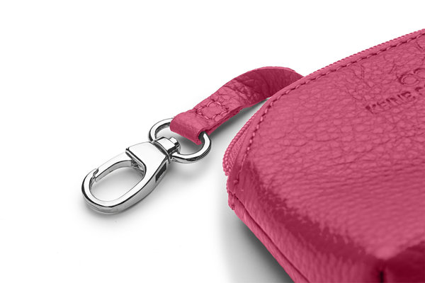 Mini-Geldbörse/Schlüsseltasche genarbtes Leder pink – silber von KEINE SCHWESTER