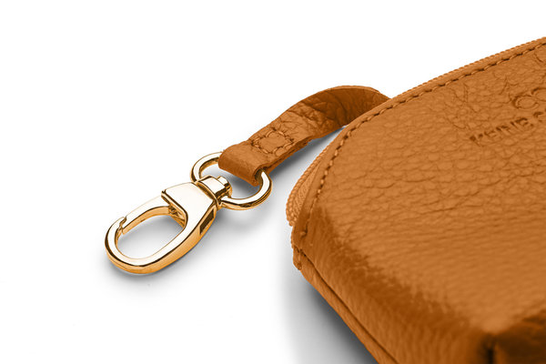 Mini-Geldbörse/Schlüsseltasche genarbtes Leder karamell – gold von KEINE SCHWESTER