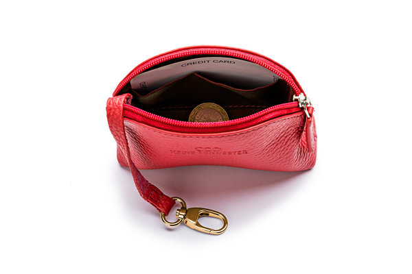 Mini-Geldbörse/Schlüsseltasche genarbtes Leder rot – silber von KEINE SCHWESTER