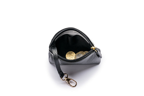 Mini-Geldbörse/Schlüsseltasche genarbtes Leder schwarz – gold von KEINE SCHWESTER