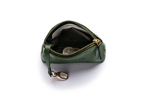Mini-Geldbörse/Schlüsseltasche genarbtes Leder waldgrün – gold von KEINE SCHWESTER