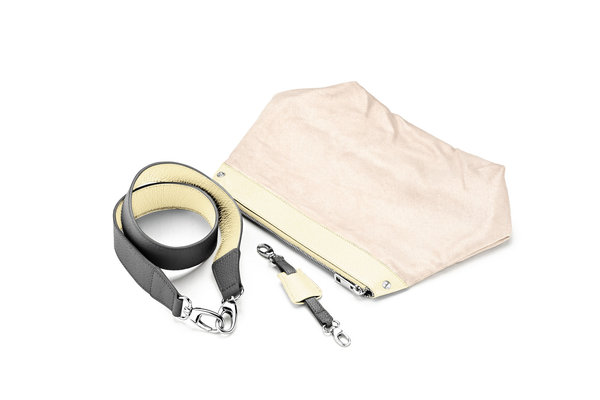 Handtasche "MARTE" genarbtes Leder / dunkelgrau/pastellgelb – silber von KEINE SCHWESTER