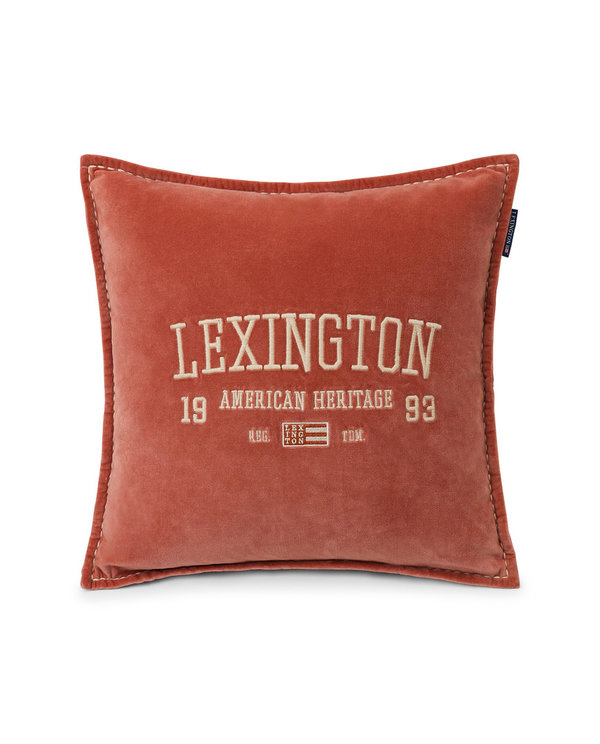 Logo Message Cotton Velvet Pillow Cover, Rostbraun, 50x50cm von Lexington