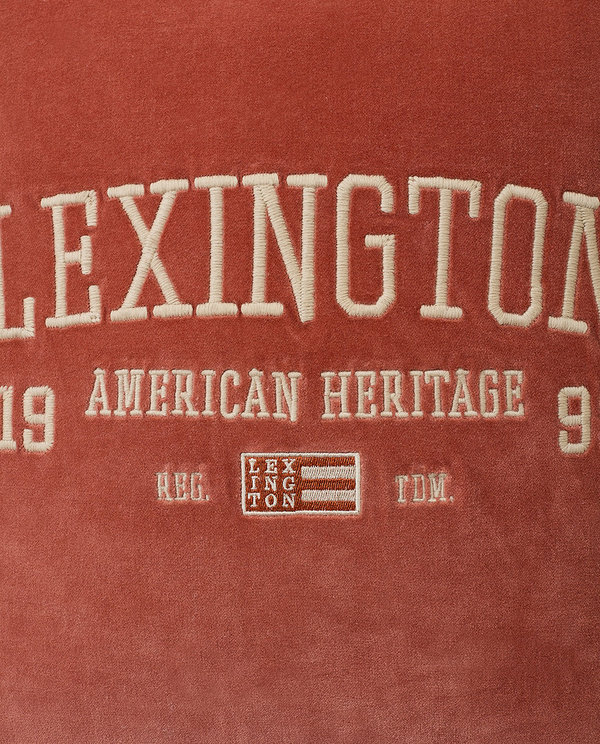 Logo Message Cotton Velvet Pillow Cover, Rostbraun, 50x50cm von Lexington
